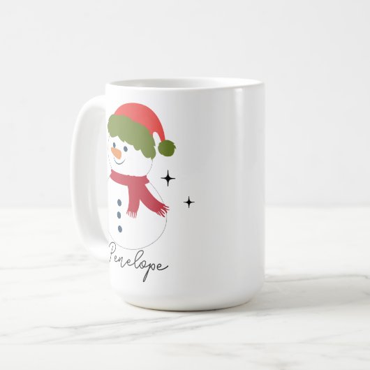 Op maat gemaakte sneeuwman kerstcadeau voor haar koffiemok (Voorkant links)