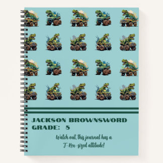 Op maat gemaakte T-Rex dinosaurusprint blauw groen Notitieboek