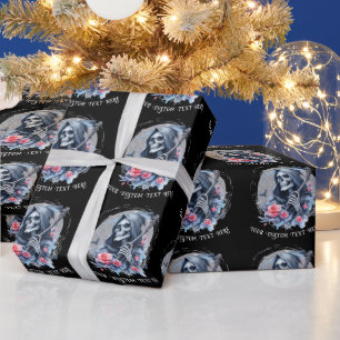 Op maat gemaakte tekst vintage grim reaper bloem g cadeaupapier