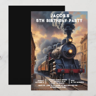 Op maat gemaakte trein verjaardagsfeest uitnodigin kaart