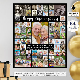 Op maat gemaakte trouwdag 64 foto collage geperson poster