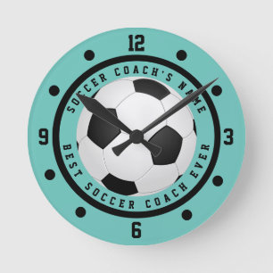 Op maat gemaakte turquoise blauwe jongens voetbalc ronde klok