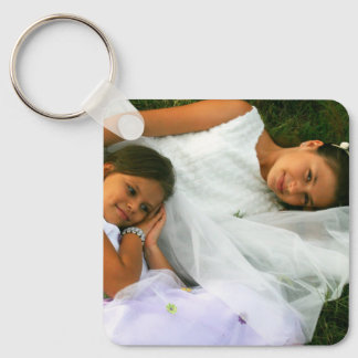 Op maat gemaakte tweefoto dubbelzijdige aluminium sleutelhanger