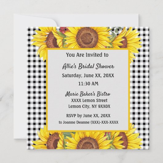 Op maat gemaakte uitnodiging Gingham & zonnebloeme (Voorkant)