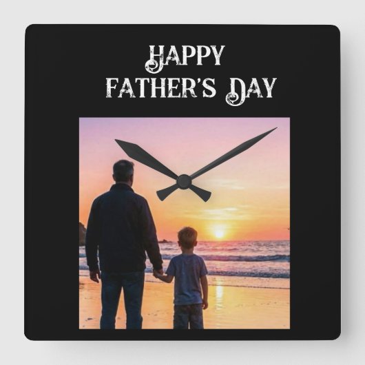 Op maat gemaakte Vaderdag Zonsondergang Silhouet H Vierkante Klok (Voorkant)