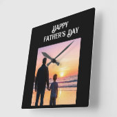 Op maat gemaakte Vaderdag Zonsondergang Silhouet H Vierkante Klok (Hoek)