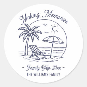 Op maat gemaakte vakantie gezinsreis minimalistisc ronde sticker