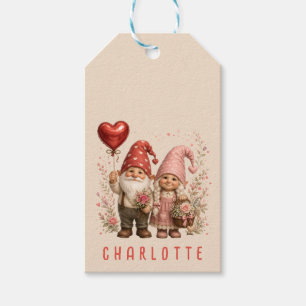 Op maat gemaakte Valentijnskabouters met bloemen Cadeaulabel