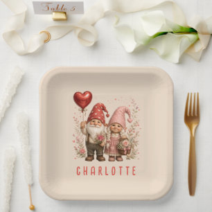 Op maat gemaakte Valentijnskabouters met bloemen Papieren Bordje