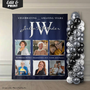 Op maat gemaakte verjaardagsbanner met initialen b wandkleed
