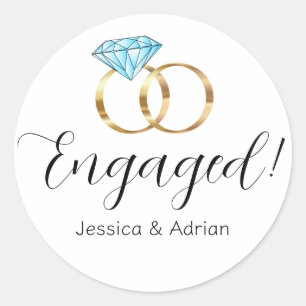 Op maat gemaakte Verloving Blauwe Diamant Gouden T Ronde Sticker