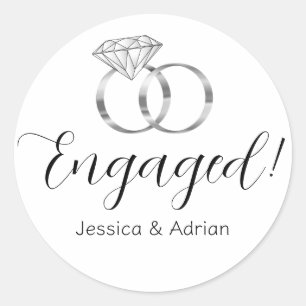 Op maat gemaakte Verloving Witte Diamant Zilveren  Ronde Sticker