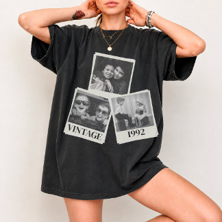 Op maat gemaakte vintage foto- en jaarshemoi, gepe t-shirt