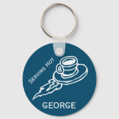 Op maat gemaakte vliegende koffiekopjes marineblau sleutelhanger (Voorkant)