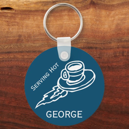 Op maat gemaakte vliegende koffiekopjes marineblau sleutelhanger (Voorkant)