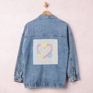 Op maat gemaakte Vlinder Hart Geborduurd-Stijl Den Denim Jacket