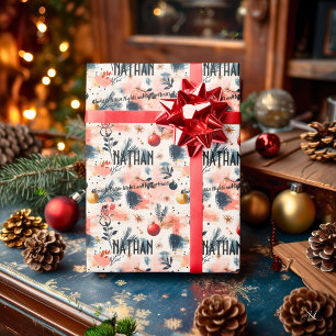 Op maat gemaakte watercolor ornamenten en dennen K Cadeaupapier