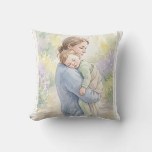 Op maat gemaakte watercolorprint van moeder en bab kussen