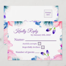 Op maat gemaakte waterverf bloemen RSVP kaart