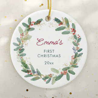 Op maat gemaakte waterverf eerste kerst van de bab keramisch ornament