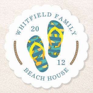 Op maat gemaakte zomerse teenslippers voor het fam kartonnen onderzetters