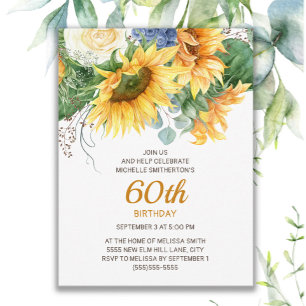 Op maat gemaakte zonnebloemen Eucalyptus 60ste ver Briefkaart