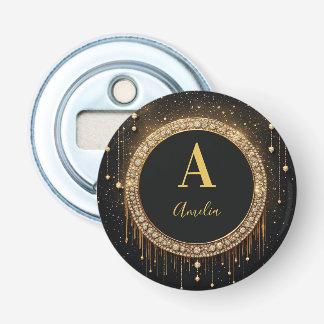Op maat gemaakte zwarte glinsterende monogramlette button flesopener