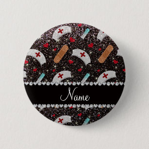 Op maat gemaakte zwarte glinsterende verpleegsters ronde button 5,7 cm