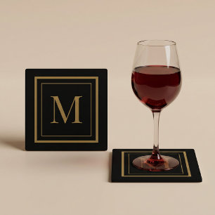 Op maat gemaakte zwarte & gouden lijst monogram glazen onderzetter