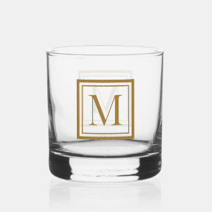 Op maat gemaakte zwarte & gouden lijst monogram whisky glas