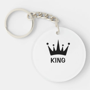Op maat gemaakte Zwarte Kroon Koning Tekst Cirkel Sleutelhanger