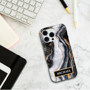 Op maat gemaakte zwarte marmeren goudprint trendy  iPhone 16 pro max hoesje