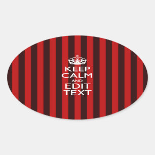 Op maat gesneden kalm Jouw tekst op rode strepen Ovale Sticker