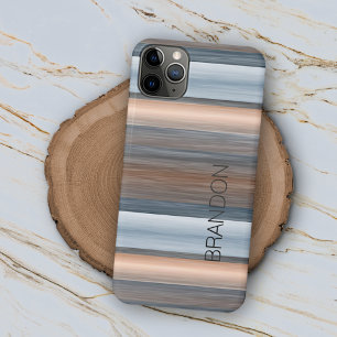 Op maat grijs blauw bruin aquarel strepen patroon iPhone 11 pro max hoesje