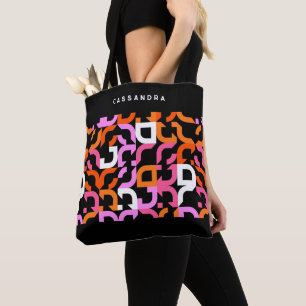 Op maat roze paars oranje zwart retro art patronen draagtas