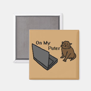 Op Mijn Computer Grappige Computer Bruine Kat Meme Magneet