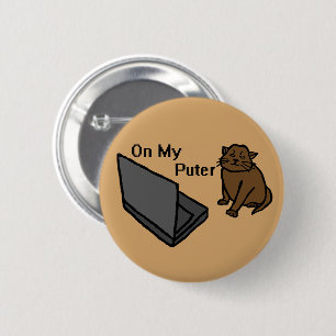 Op Mijn Computer Grappige Computer Bruine Kat Meme Ronde Button 5,7 Cm