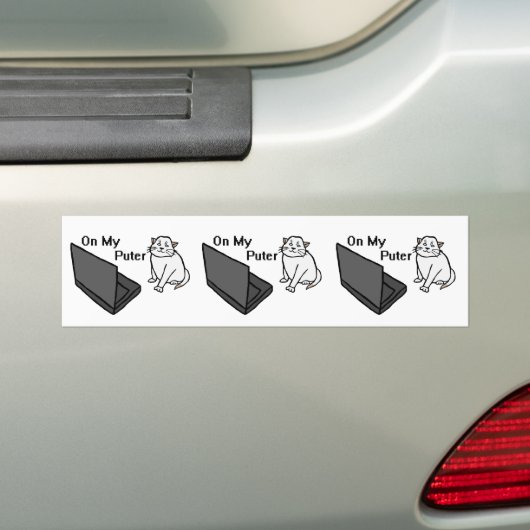 Op Mijn Computer Grappige Computer Witte Kat Meme Bumpersticker (Op auto)