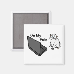Op Mijn Computer Grappige Computer Witte Kat Meme Magneet