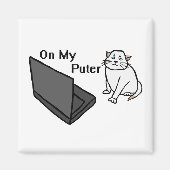 Op Mijn Computer Grappige Computer Witte Kat Meme Magneet (Voorkant)