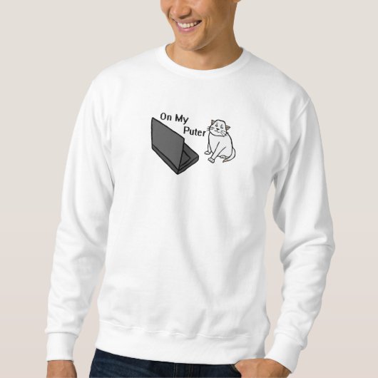 Op Mijn Computer Grappige Computer Witte Kat Meme Trui (Voorkant)