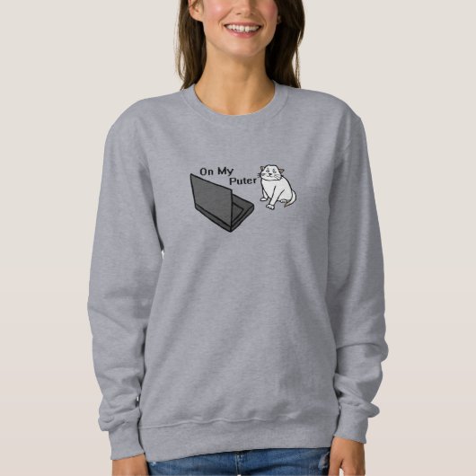 Op Mijn Computer Grappige Computer Witte Kat Meme Trui (Voorkant)