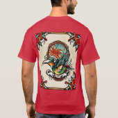 Op mijn T-shirt is een afbeelding van een vogel ge (Achterkant)