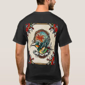 Op mijn T-shirt is een afbeelding van een vogel ge (Achterkant)