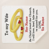 Op mijn vrouw voor haar trouwkoppel monogram sherpa deken (Voorkant (horizontaal))