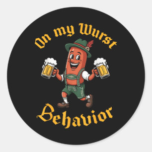 Op mijn wurst gedrag Grappige Duitse Mannen vrouwe Ronde Sticker