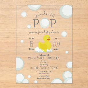 Op naar de Pop van Duck Bubble Neutral Baby shower Acryl Uitnodigingen