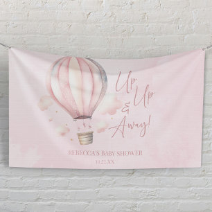 Op Op en Weg! Roze Heet Luchtballon Baby Shower Spandoek