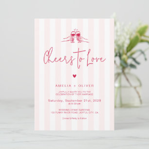 Op proost op de liefde Rood en roze retro bruiloft Kaart