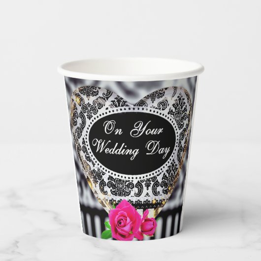 Op uw trouwdag Papier Zwart en Wit Papieren Bekers (Achterkant)